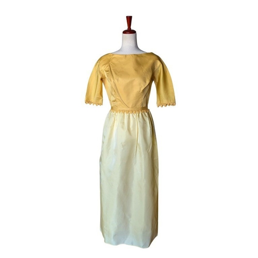 Vintage‎ Harry Keiser Yellow Two Tone Formal Evening Gown Bow Accent MCM Dress